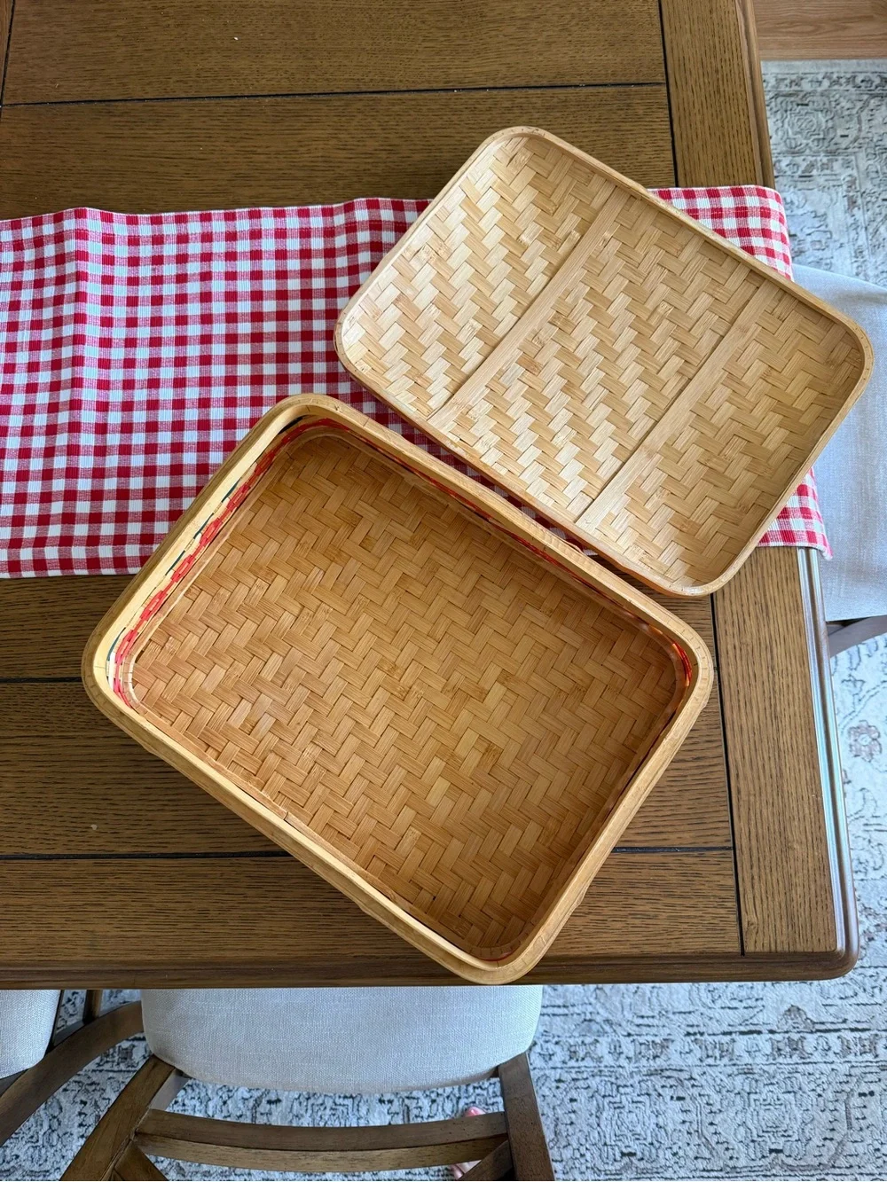 Woven Casserole Basket with Red and Blue Accents